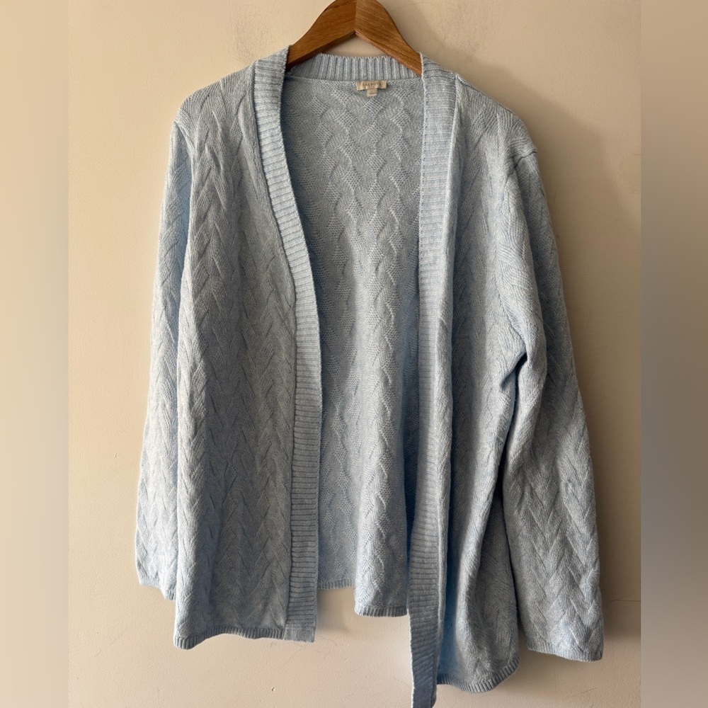 Talbots Gorgeous‎ Baby Blue Cable Knit Texture Open Cardigan Sweater